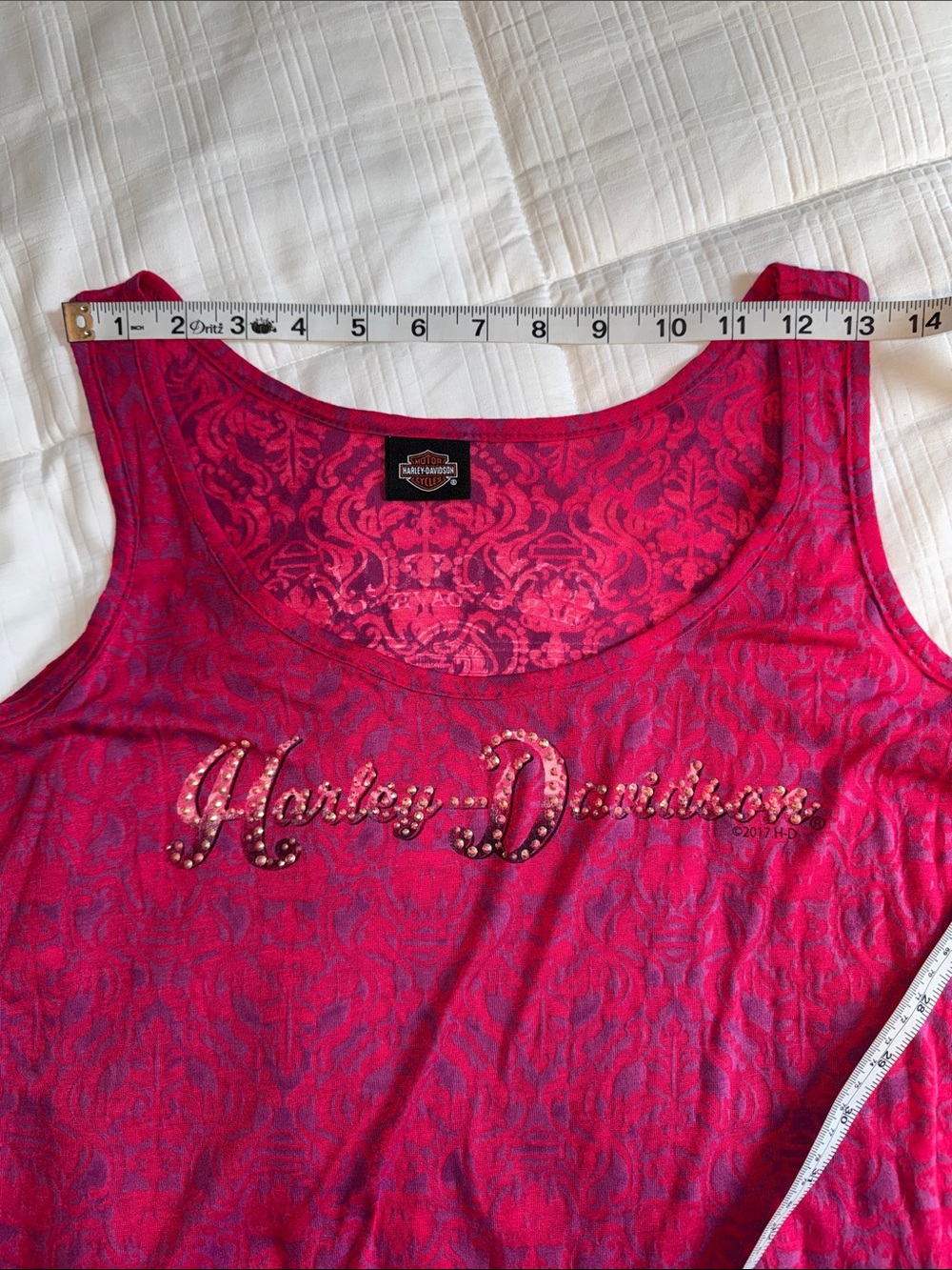 Harley-Davidson Hot Pink Rhinestone Script Tank - Picture 9 of 9